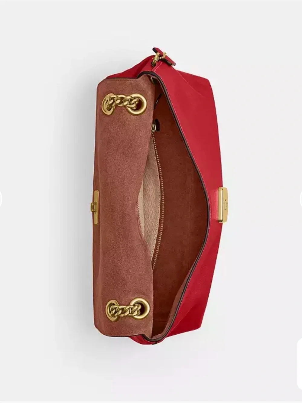 Coach Red Leather Shoulder Bag with Gold Chain Strap